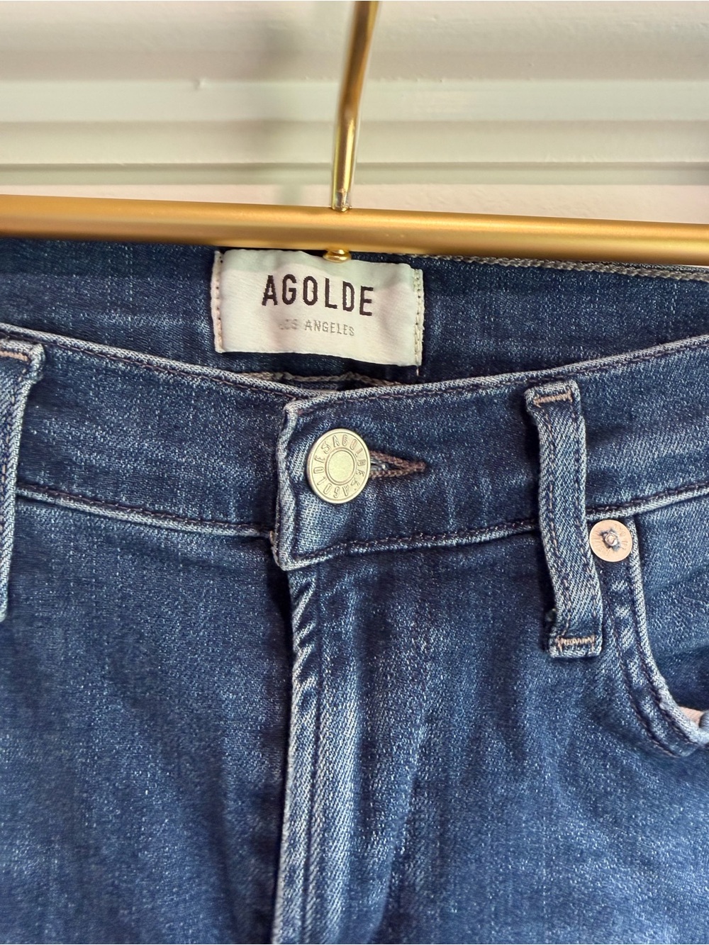 Agolde Dark Blue High-Rise Cropped Slim Jeans - Picture 2 of 4